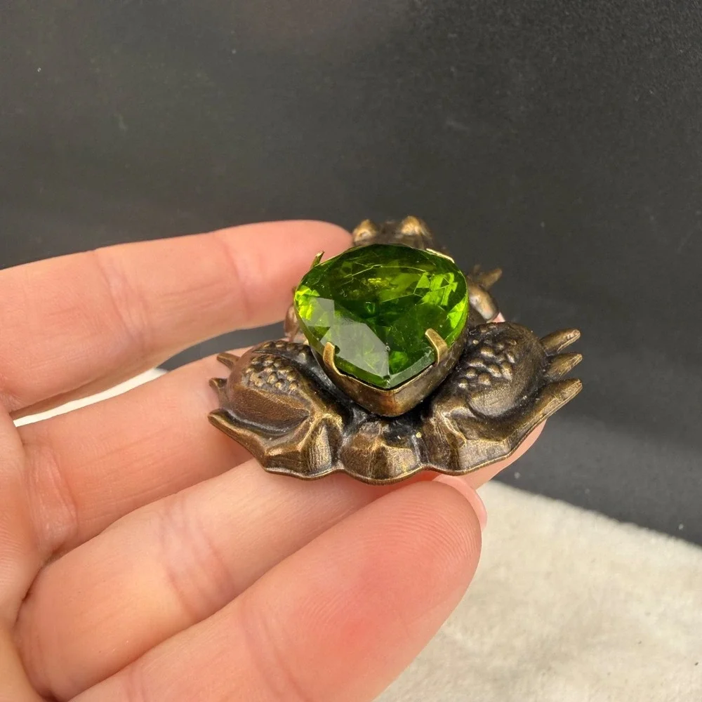 Vintage Sadie Green Rhinestone Frog Brooch Signed Reptile